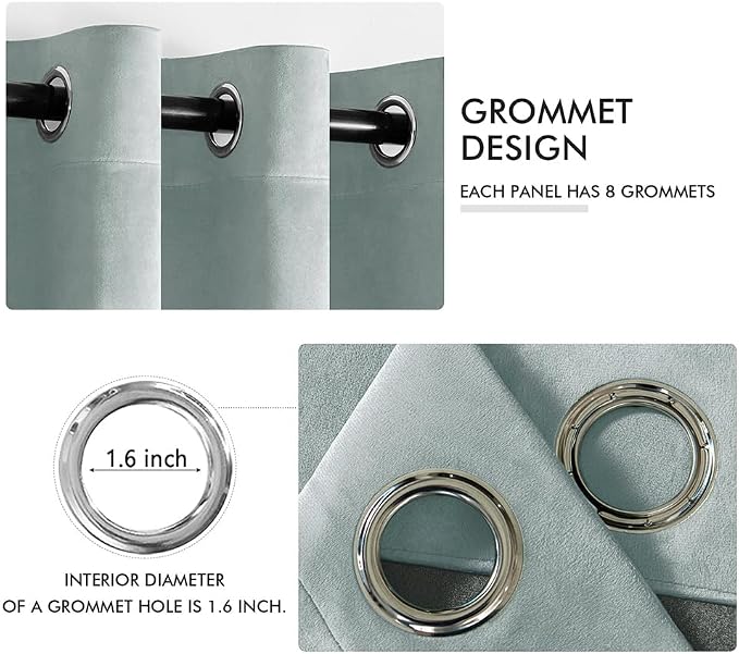 MIULEE Velvet Curtains Misty Blue 52 x 90 Inch Length Set of 2 | Grommet Drapes - Image 2