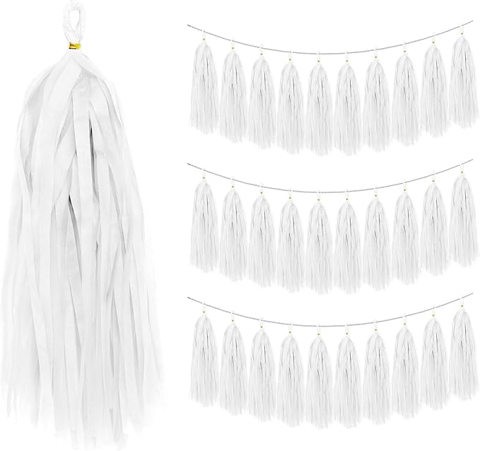 30pcs White Garland, Paper Fringe Banner, DIY Paper Tassels Garland by Unknown