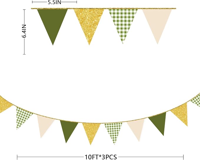 Sage Green Gold Buffalo Plaid Pennant Banner Flag Olive Green Gold Hanging - Image 2