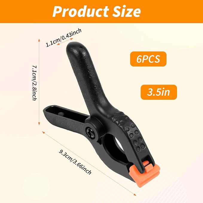6Pcs Black Plastic Balloon Arch Clips, | 3.5 inch Anti-Slip Spring Clamps - Image 2