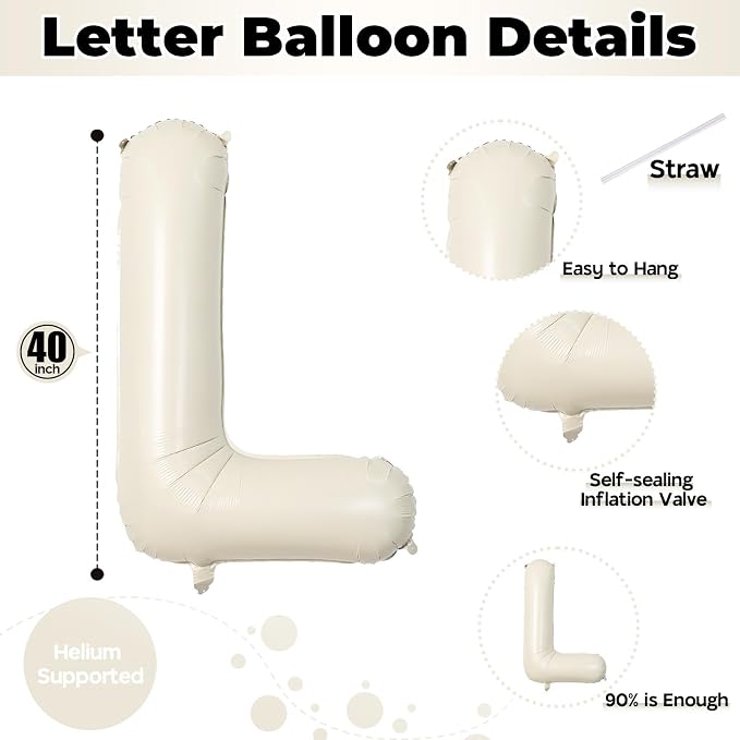 Cream Name Balloon Letters, Large Mylar Helium Alphabet L Custom Balloon Letter - Image 2
