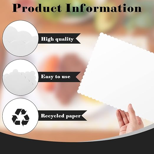 500 Pcs White White Disposable Paper Placemats Bulk Scalloped Edge 14.6 x 10.2 - Image 3