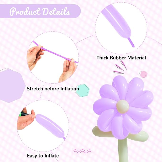 100Pcs Pastel Purple 260 Balloons, Long Balloon - Image 3