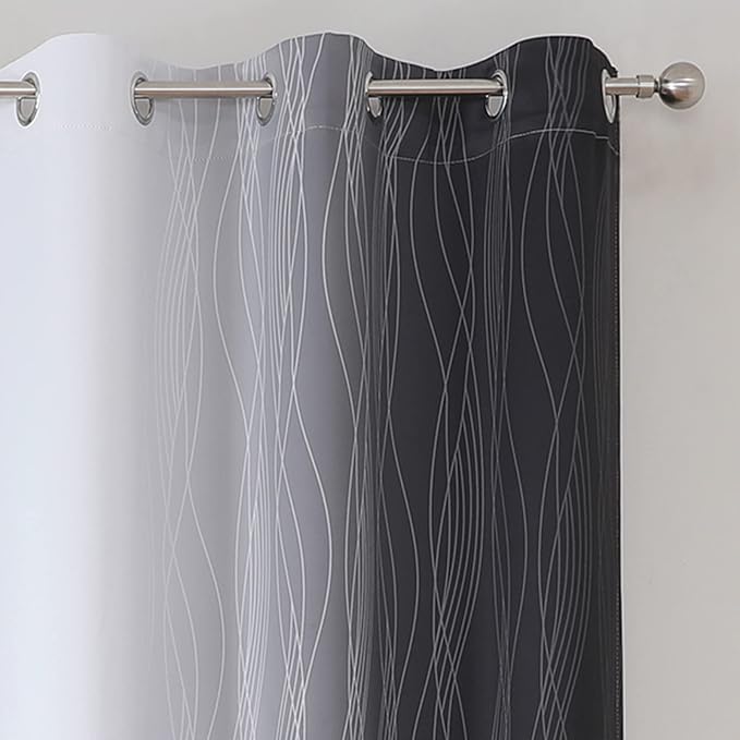 Ombre Greyish White and Black Blackout Curtains & Drapes 63 Inch Length 2 Panels - Image 4