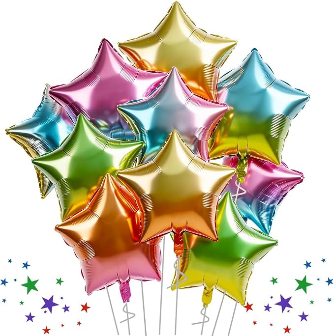 TONIFUL 30 Pcs Star Balloons 18 Inch Large Gradient Rainbow Foil Balloons | by TONIFUL