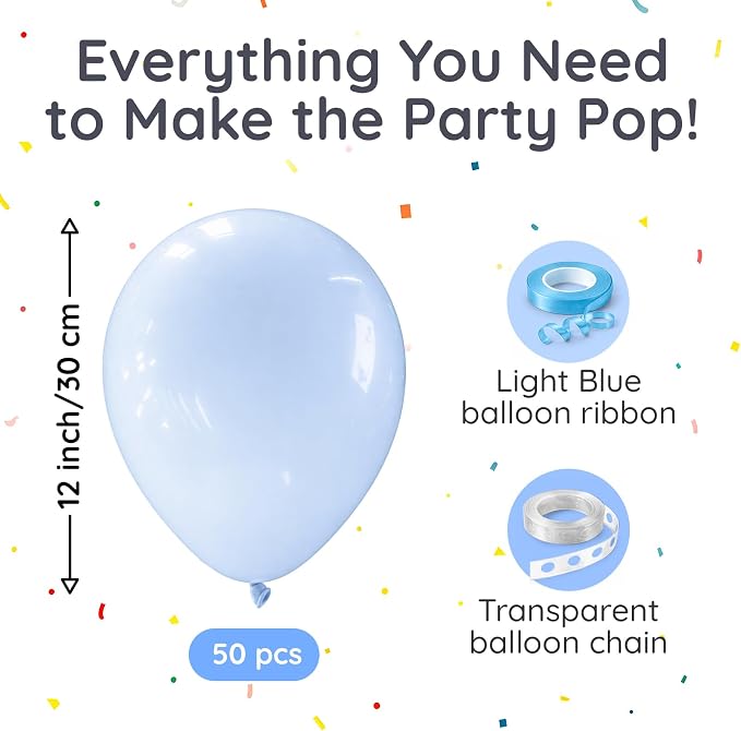 ZENO Light Blue Balloons 50pcs 12 Inch Helium Grade Latex Balloons - Image 2