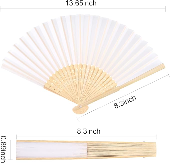 FEPITO 50 Pieces White Handheld Paper Fan | Paper Folding Fans - Image 2