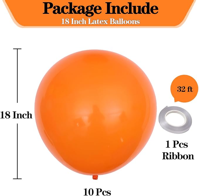 10 Pcs 18 Inch Orange Matte Latex Balloons - Image 2
