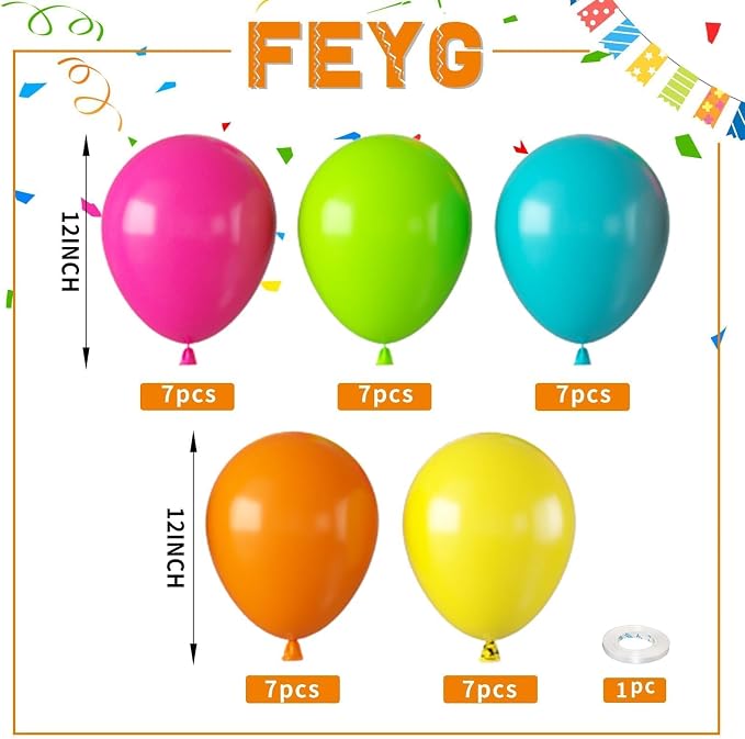 Rainbow Balloons, 12 Inch Multicolor Balloons in Fruit Green Slate Blue Matt - Image 2