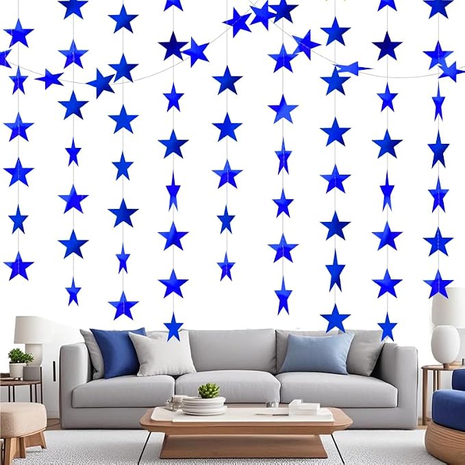 Blue Shining Star Hanging Garland Blue Hanging Sparkling Star Streamer Glitter - Image 3