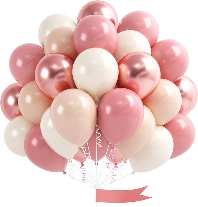 Blush Pink Balloons, Retro and Rose Gold Boho Balloons Set by OTLGEUA