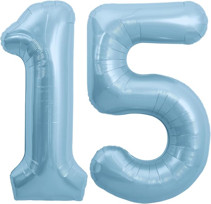 TONIFUL 40 Inch Pastel Blue Number 15 Foil Balloons Large Mylar Foil Digital 15 by TONIFUL