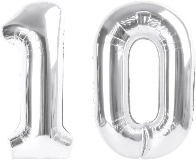 Large Number Balloons 40 Inch Silver 10 Balloon by Mluchee
