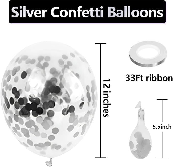 Bezente Silver Confetti Latex Round Helium Party Balloons 60 Pack 12 inch | - Image 3