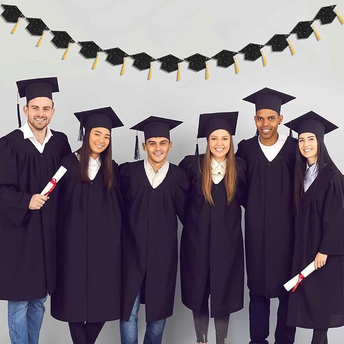 Graduation Decoration Banners 2026 Black Glitter Graduation Hats Banners | - Image 8