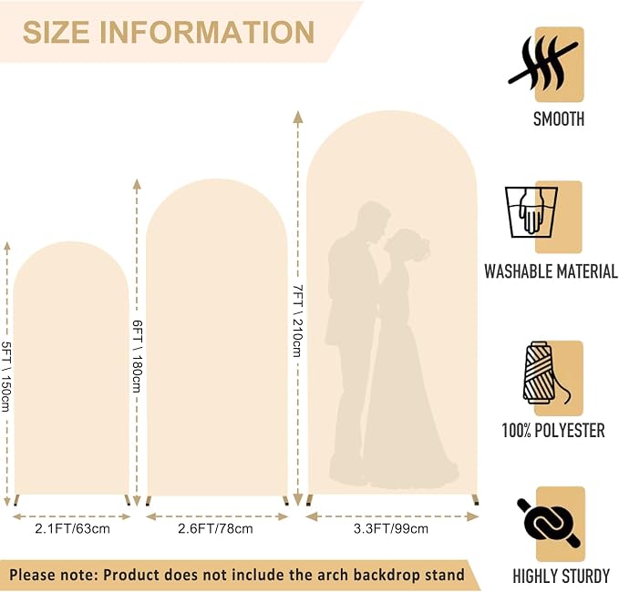 FANPROMS Wedding Arch Cover Beige 5ft 6ft 7ft Spandex Arch Backdrop Cover Set - Image 2