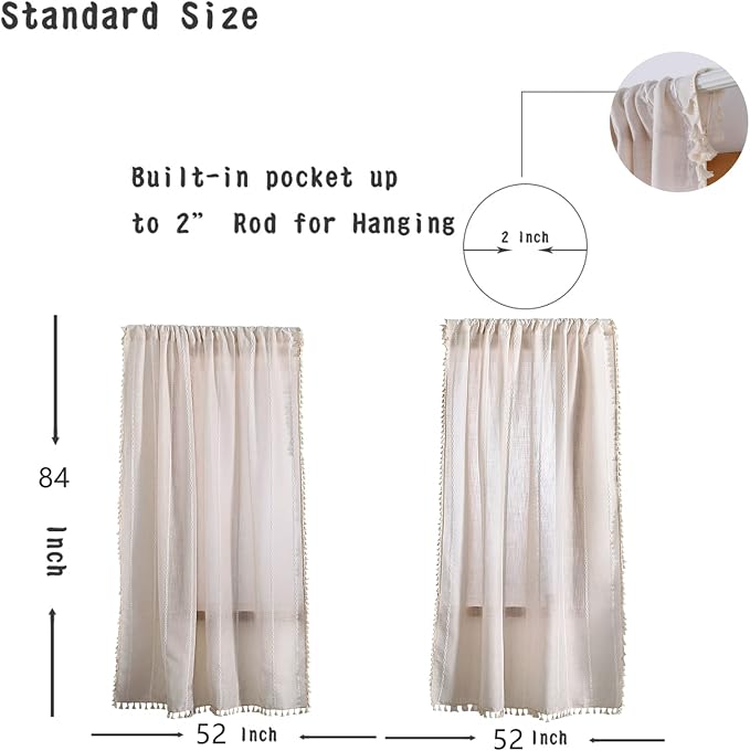 RoomTalks Boho Curtains for Bedroom Living Room 63 Inch Length Freanch Country - Image 5