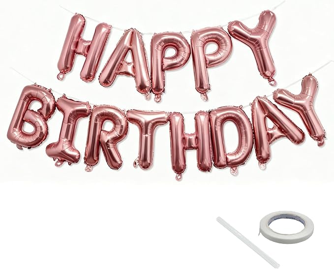 Rose Gold Happy Birthday Balloon Banner Foil Balloons by KEJ