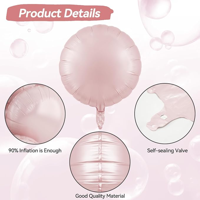 20PCS Round Shaped Foil Balloons, 18 Inch Dusty Pink Round Foil Balloon - Image 3