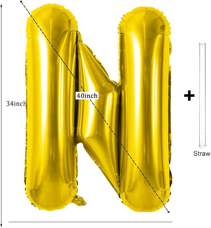 Gold Letter Balloons 40 Inch Large Letter N Balloon Aluminum | Foil Mylar Big - Image 2