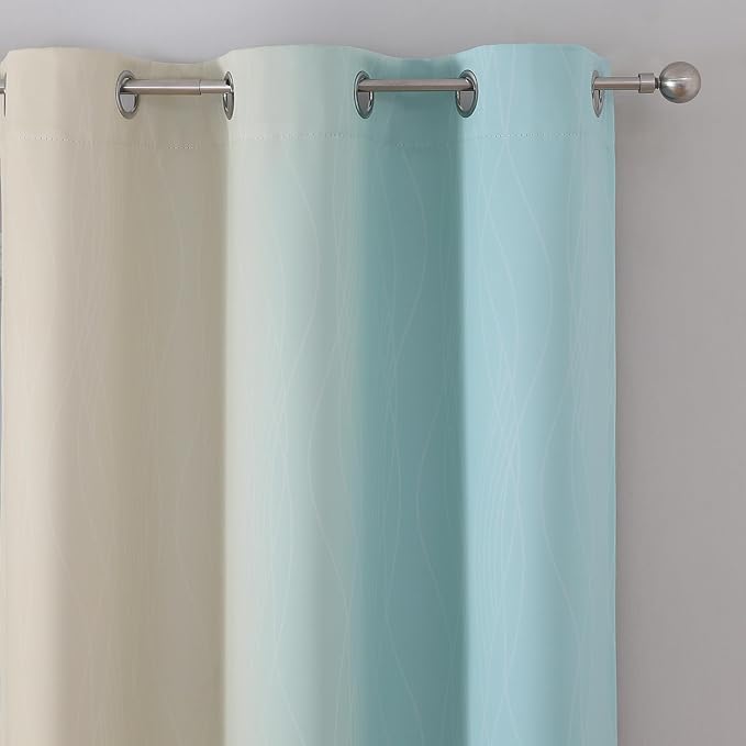 Aqua and Beige Ombre Blackout Curtains 72 Inches Length - Image 4