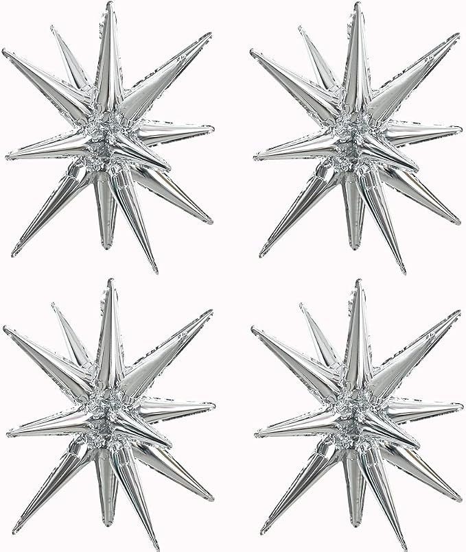 TONIFUL 4 Pcs Explosion Star Balloons Silver Foil Balloon Party Decorations | by TONIFUL