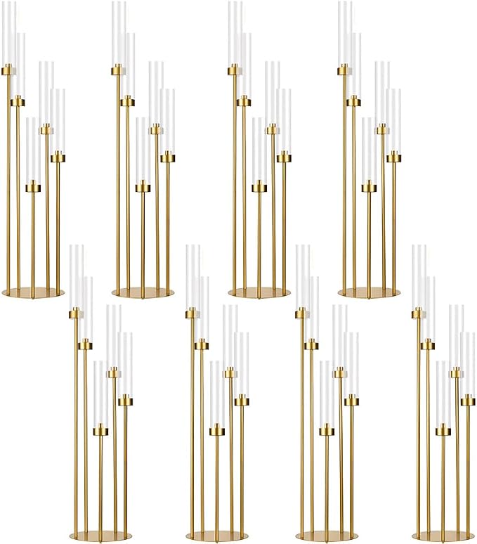 39.4'' Tall Gold Floor Candelabra，Set of 8PCS 5 Arm Candle Holder Tall Floor by WeddingPartyDecoration