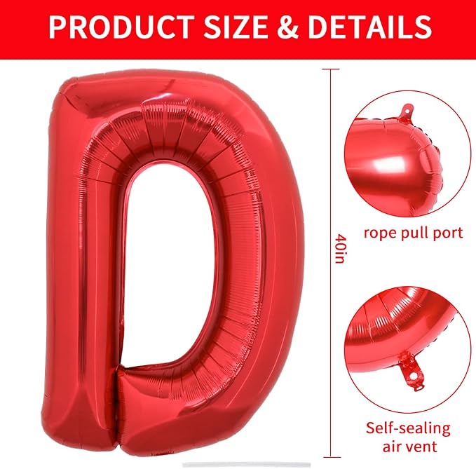 TONIFUL 40 Inch Large Bright Red Letter Balloons A-Z, Giant Jumbo Helium Foil - Image 2