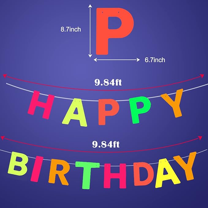 WELITTCON Neon 'Happy Birthday' Banner, UV Glow Party Supplies & Decorations - Image 5