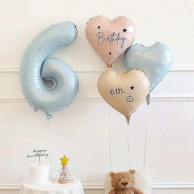 40 Inch Matte Blue 6 Number Balloons Light Blue Number 6 Foil Balloon Mylar - Image 3