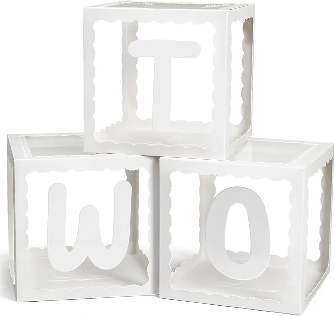 Two Birthday Decorations For Boy Girl, Baby Clear Blocks Party Decor by Golray