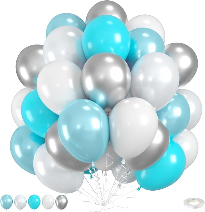 Double Stuffed Teal Balloons, Pearl White Balloon by Saxuxu