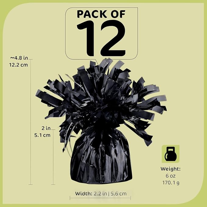 Black Balloon Weights, Heavy Balloon Weight Pack of 12 Metallic Foil Weights - Image 2