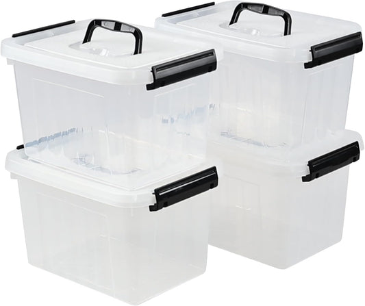 Wekioger 4 Pack 6 Quart Latching Box, Clear Lidded Storage Bins, Small Container with Handle
