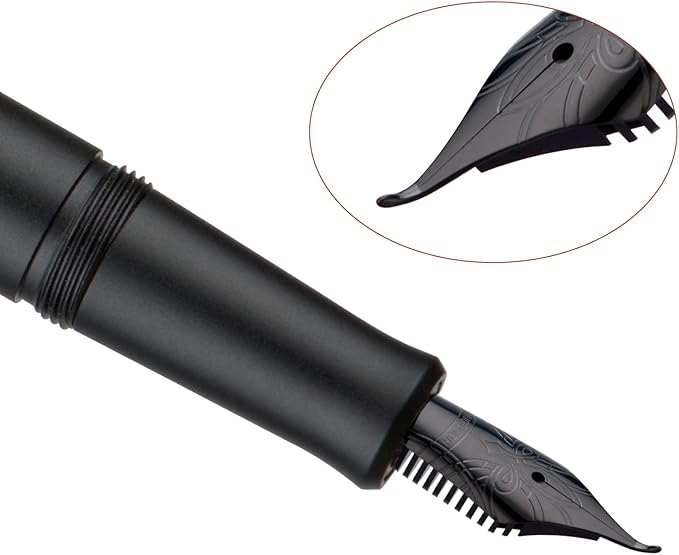 Hongdian M2 Mini Fountain Pen with Bent Nib, Sleek Shape Aluminium Short Pocket Travel Pen (Matte Black)
