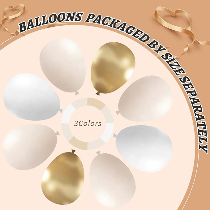 412pcs Sand White Gold Balloon Arch Kit, 18 12 10 5 Inch Different Size White - Image 4