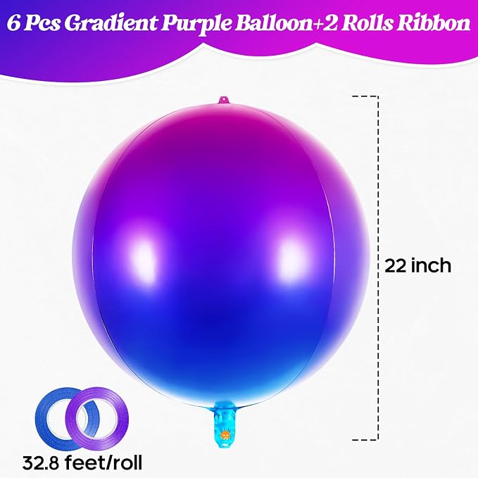 Metallic Gradient Purple Balloons, 22 Inch Large Sphere Round Balloons - Image 2