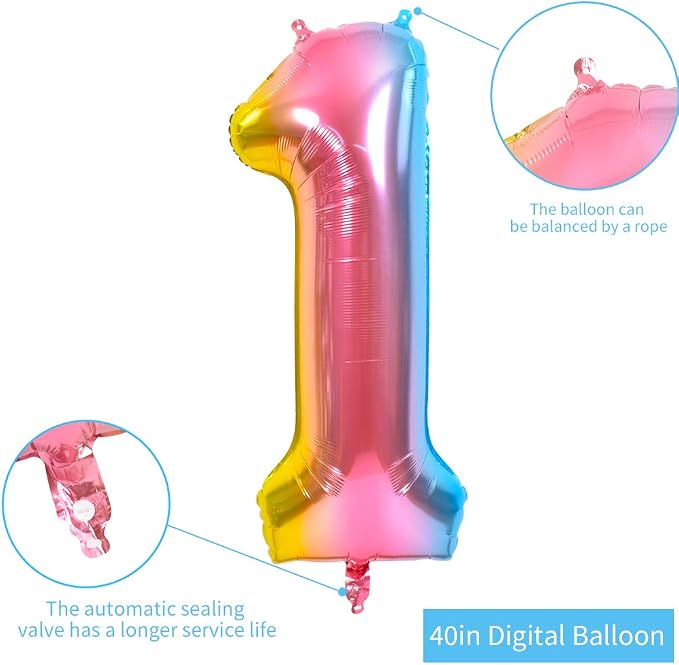 TONIFUL 40 Inch Rainbow Large Numbers Balloons 0-9, Number 1 Digital 1 Helium - Image 2