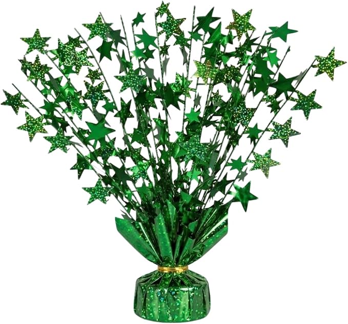PMU 6 Pack Bursting Star Metallic Foil Spray Centerpiece- Green Balloon Weights by PMU
