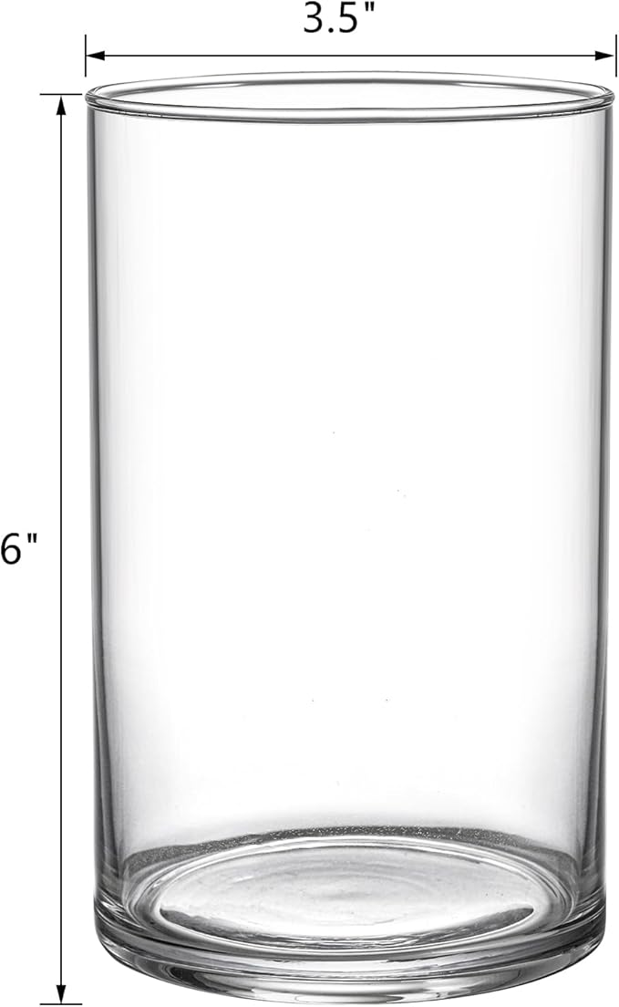 Frcctre 8 Pack 6 Inch Glass Cylinder Vases, Clear Glass Vases Floating Hurricane Candle Holders Flower Vase for Wedding Centerpieces and Home Decoration