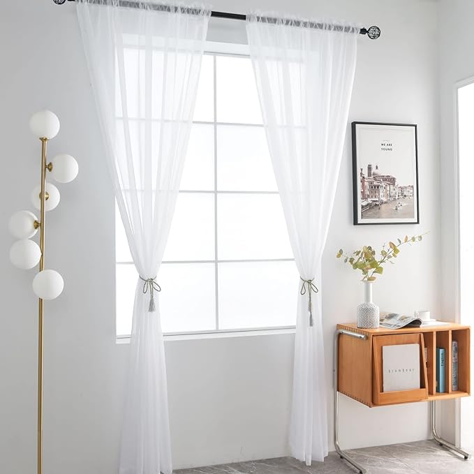 SpaceDresser White Kitchen Sheer Valance Curtains 30 Inch, Voile Sheer Cafe - Image 2