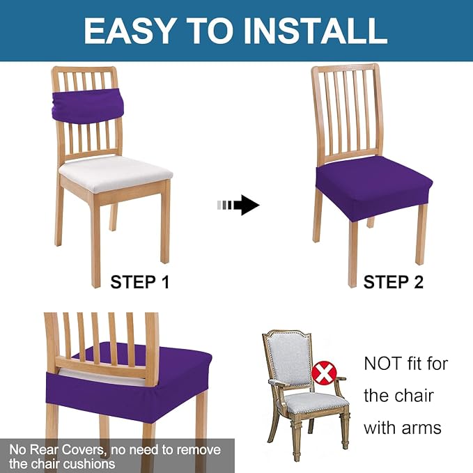 Smiry Waterproof Seat Covers for Dining Room Chairs, No Rear Covers | Stretch - Image 5