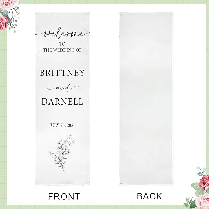 Personalized Fabric Wedding Welcome Sign, Cotton Linen Banner - Image 4