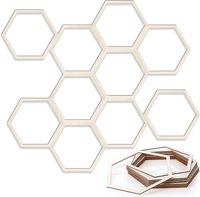 Gerrii 12 Pcs 8.2 Inch Honeycomb Decorations Unfinished Wooden Hexagon Wall by Gerrii