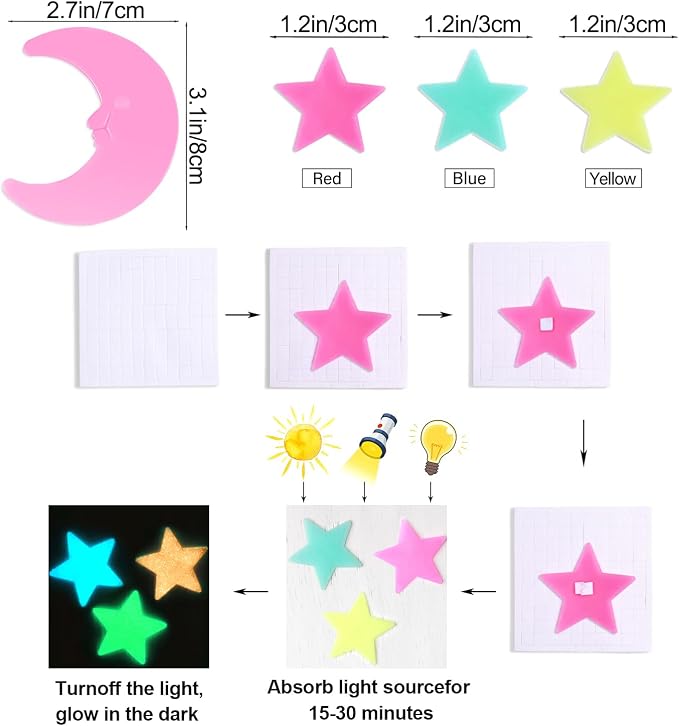 AM AMAONM Glow in The Dark Luminous Stars Fluorescent Noctilucent Plastic Moon - Image 2