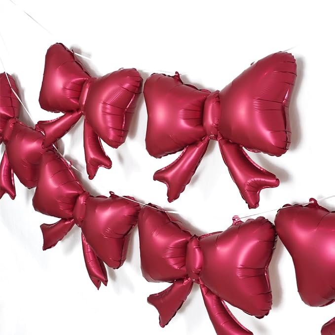 6 Pieces Bow Balloons, Big Burgundy Bow Balloons - Image 6