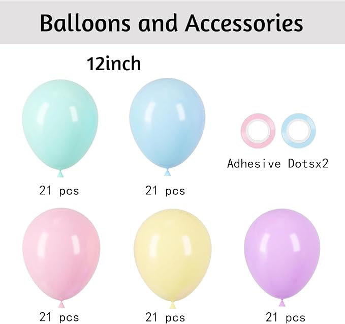 Voircoloria 105pcs Pastel Party Latex Balloons, 12inch | - Image 2