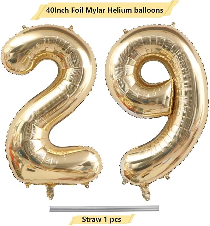 Light Gold Number 29 Balloon 40in White Gold 29 Foil Mylar Digital Balloon | - Image 4