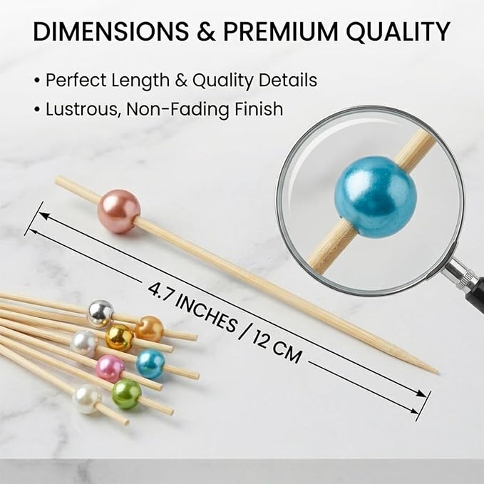 100 Pcs 4.7" Pearl Cocktail Picks, Long Fancy Toothpicks Appetizer Skewers | - Image 7
