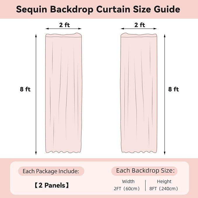 Sugargirl Gold Sequin Backdrop Curtain 2 Panels 2FTx8FT Glitter Gold Background - Image 6